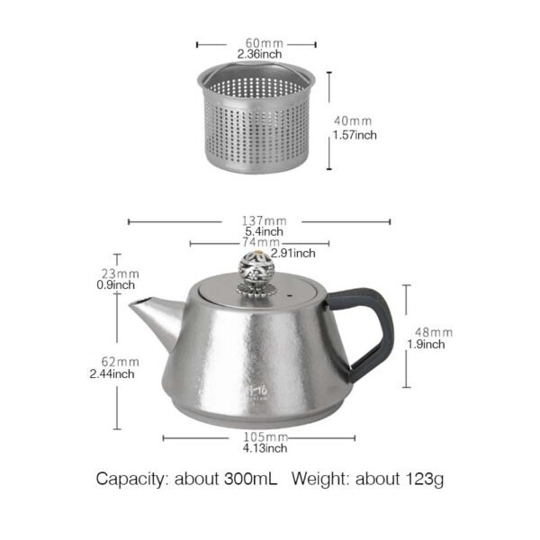 TITO TITANIUM,Outdoor pure titanium teapot,300ML - Image 2