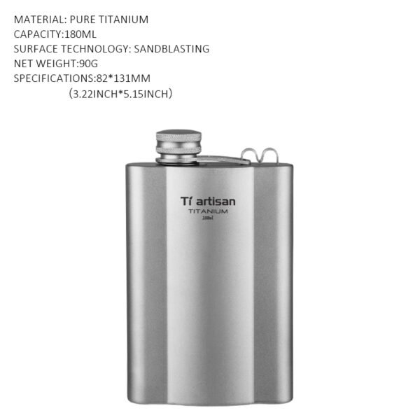 TI ARTISAN,Outdoor pure titanium wine flask, camping wine flask, portable white wine flask, thickened flat wine bottle, 175ML&180ML&240ML - Image 4