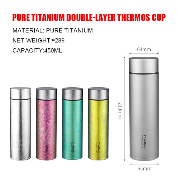 TI ARTISAN,Outdoor pure titanium thermos cup, double-layer anti-scalding titanium water cup, health water cup, titanium cup, 450ML - Image 4