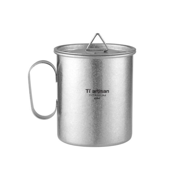 TI ARTISAN,Outdoor pure titanium water cup, fixed handle titanium cup, camping mug, household large capacity titanium cup, 450ML - Image 2