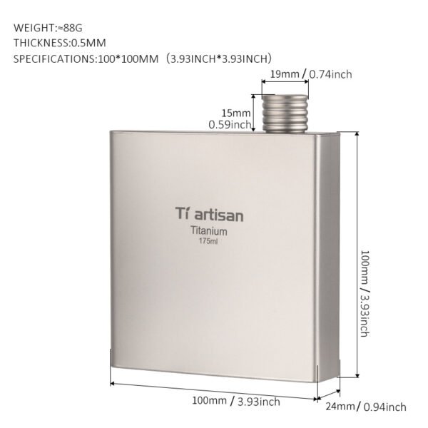 TI ARTISAN,Outdoor pure titanium wine flask, camping wine flask, portable white wine flask, thickened flat wine bottle, 175ML&180ML&240ML - Image 3