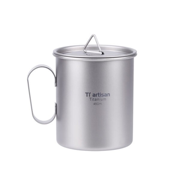 TI ARTISAN,Outdoor pure titanium water cup, fixed handle titanium cup, camping mug, household large capacity titanium cup, 450ML