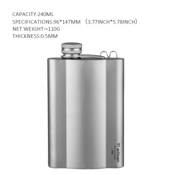 TI ARTISAN,Outdoor pure titanium wine flask, camping wine flask, portable white wine flask, thickened flat wine bottle, 175ML&180ML&240ML - Image 2