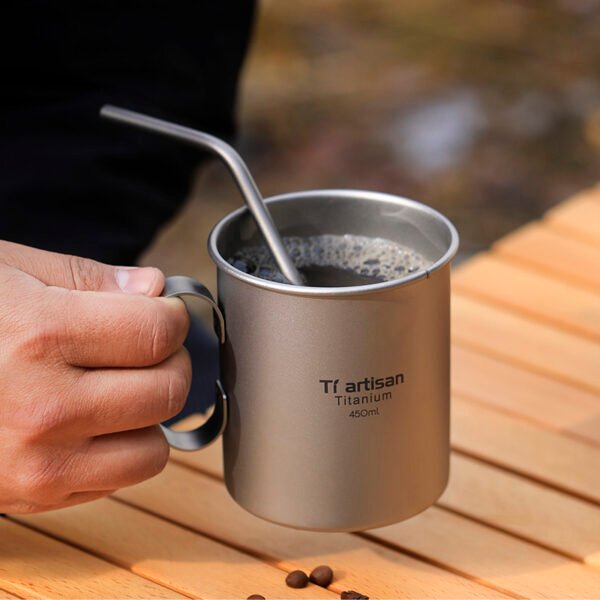 TI ARTISAN,Outdoor pure titanium water cup, fixed handle titanium cup, camping mug, household large capacity titanium cup, 450ML - Image 6