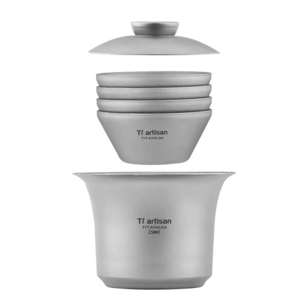 TI ARTISAN,Outdoor pure titanium double-layer covered bowl, 150ML&35ML