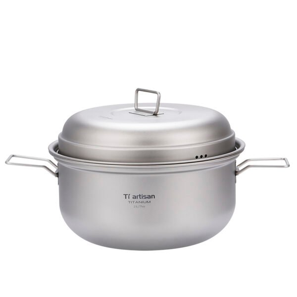 TI ARTISAN,Outdoor pure titanium pot set, camping steamer, picnic soup pot, titanium bowl, meal cookware set, titanium large capacity pot,2100ML - Image 4