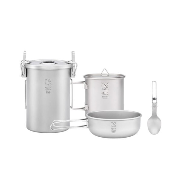 KEITH,Outdoor pure titanium single soldier set,900ML+500ML+300ML