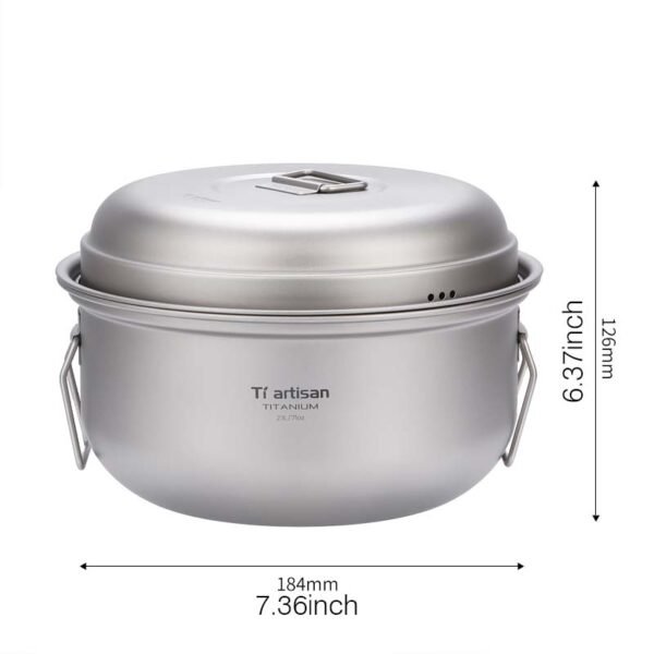 TI ARTISAN,Outdoor pure titanium pot set, camping steamer, picnic soup pot, titanium bowl, meal cookware set, titanium large capacity pot,2100ML - Image 2