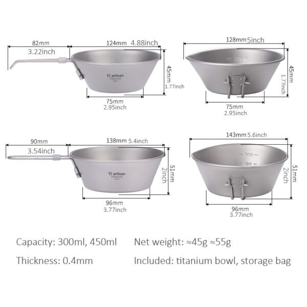 TI ARTISAN,Outdoor pure titanium snow bowl, camping bowl, 260ML&300ML&450ML - Image 2
