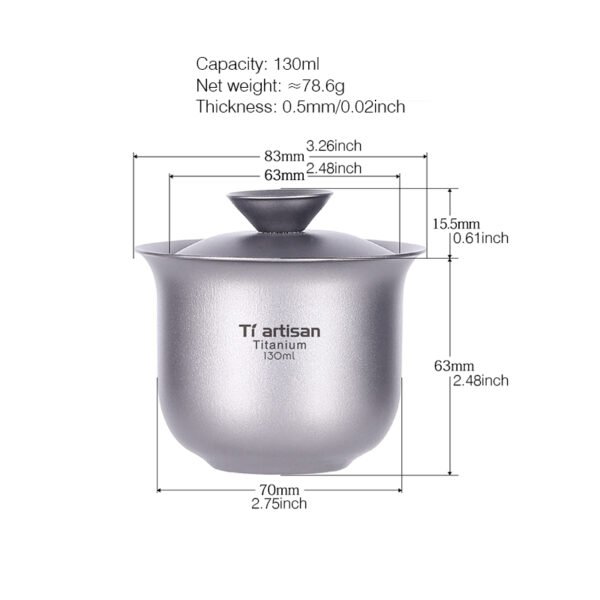 TI ARTISAN,Outdoor pure titanium tea bowl, 140ML - Image 2
