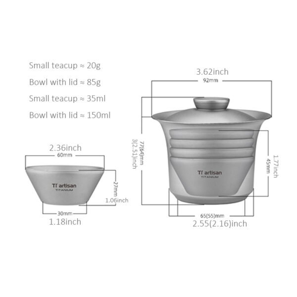 TI ARTISAN,Outdoor pure titanium double-layer covered bowl, 150ML&35ML - Image 2