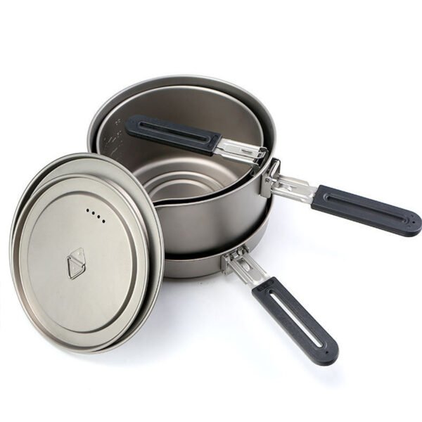 WOLFTRAIL,Outdoor pure titanium camping pot three-piece set, 1100ML&2000ML&2800ML