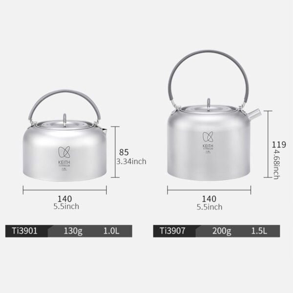 KEITH,Outdoor pure titanium kettle, 1000ML&1500ML - Image 2
