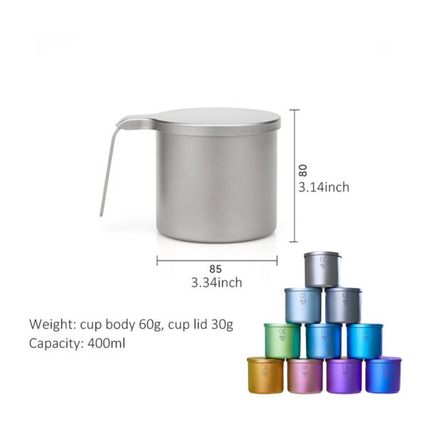 KEITH,Outdoor pure titanium CC colorful water cup, 400ML camping cup, household water cup, integrated single-layer titanium cup,400ML - Image 2