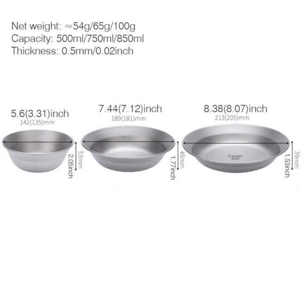 TI ARTISAN,Outdoor pure titanium bowls and plates, 500ML&750ML&850ML - Image 2