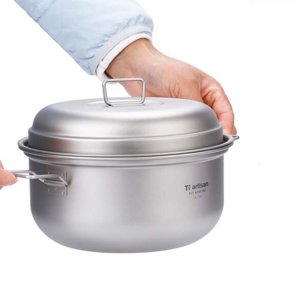 TI ARTISAN,Outdoor pure titanium pot set, camping steamer, picnic soup pot, titanium bowl, meal cookware set, titanium large capacity pot,2100ML - Image 5