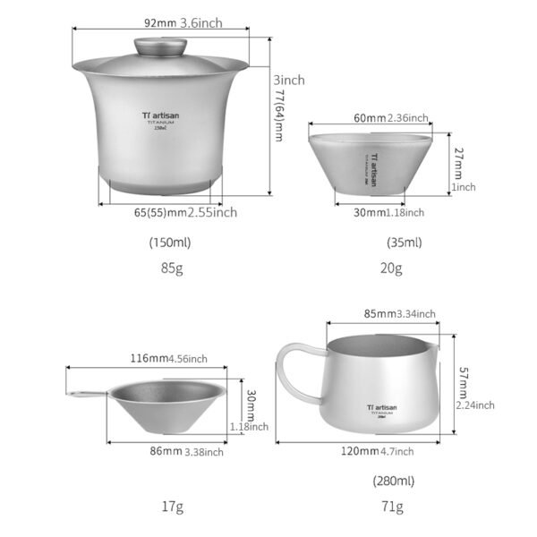 TI ARTISAN,Outdoor pure titanium tea set, 2100ML - Image 4