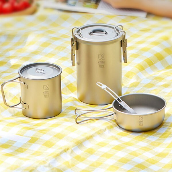 KEITH,Outdoor pure titanium single soldier set,900ML+500ML+300ML - Image 3